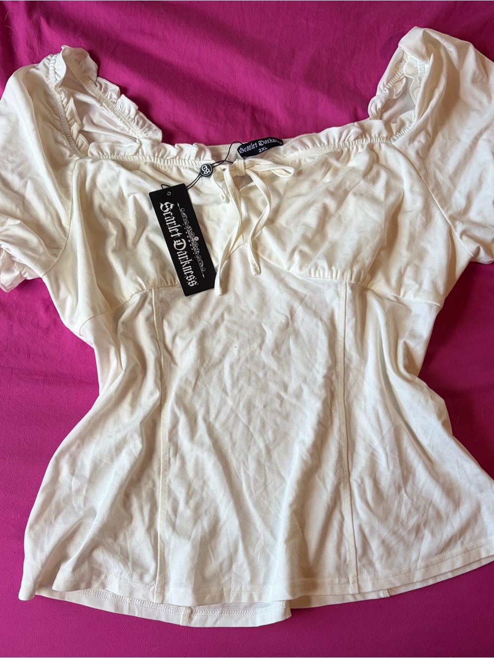 Women's Cream Ruffle-Trim Peasant Top
